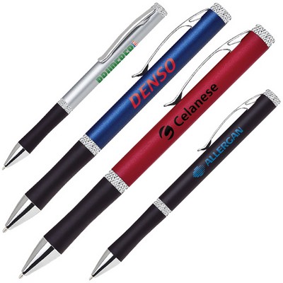 Aluminum Twist Action Ballpoint Pen w/ Diamond Cut Middle & Top Ring