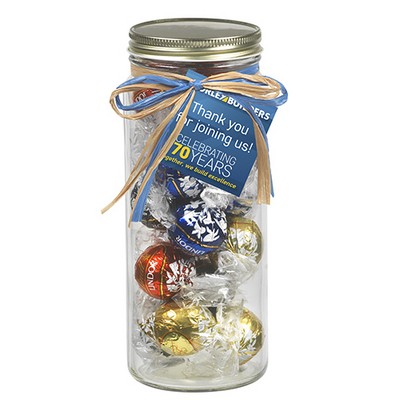 16 Oz. Contemporary Glass Mason Jar w/ Raffia Bow (Lindt® Truffles)