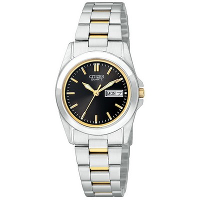 Citizen Ladies' Quartz Watc, Two-Tone Bracelet with Black Dial