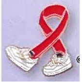 Red Walking Awareness Ribbon Lapel Pins w/ Tennis Shoes