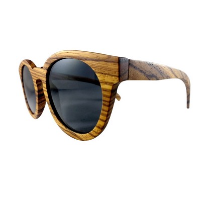 Rounded Zebra Wood Sunglasses