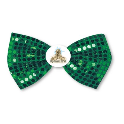 3" x 6-1/2" Glitz 'N Gleam St. Patrick's Bow Tie w/ Custom Printed Faux Leather Icon