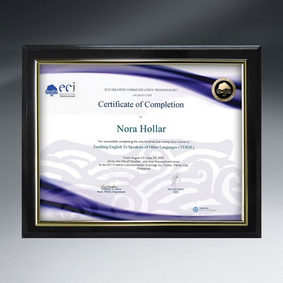 Slide-in Certificate Plaque - Ebony Finish for 11" x 8 1/2" Insert with Mailer Box