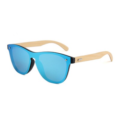 Bamboo Sunglasses - Ice-Blue Mirror Lenses - Black Frames