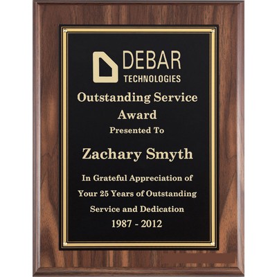 Walnut Finish Plaque Series, 7"x9" with Black Brass Plate, Gold Textured Border