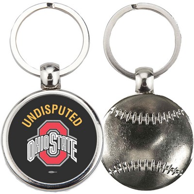 Sport Metal Printed Silver Tone Key Tags with Baseball Impression