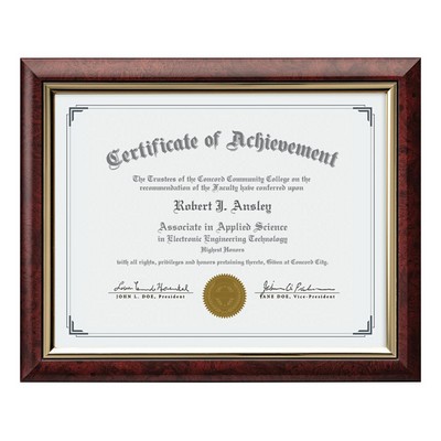 Trent Certificate Frame - Rosewood/Gold 8½"x11"