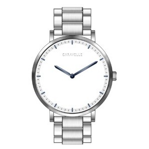 Caravelle Men's Silver Bracelet with White Dial and Blue Details