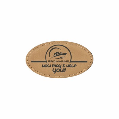 3 1/4" x 1 3/4" Light Brown Leatherette Oval Badge w/ Magnet