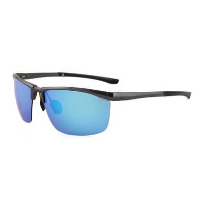 Sunglasses - Blue Mirror Lenses - Metallic Gray Frames