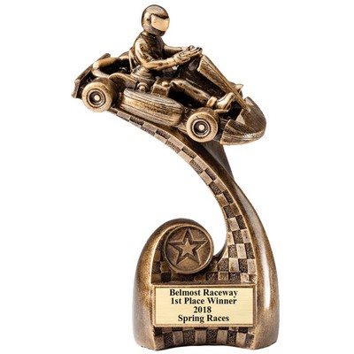 8" Resin Antique Gold Finish Go-Kart Racer Trophy