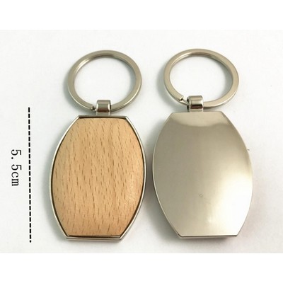 Oval Shaped Wood Keychain with Metal Back