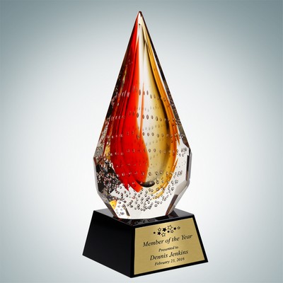 Art Glass The Red Flare Award w/Gold Plate