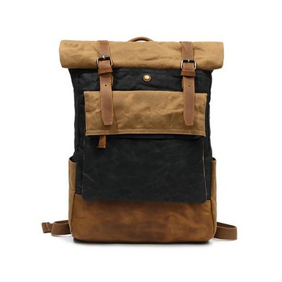 Waxed Canvas Shoulder Rucksack for Travel