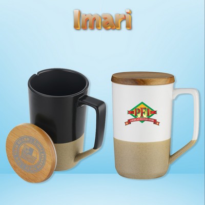 Imari Modern Two-Tone 15 oz Mug with Curved Handle and Wood Lid