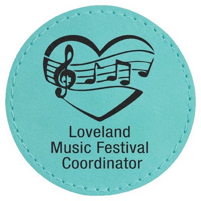 Round Engraved Patch with Adhesive, Teal Faux Leather, 2 1/2" diameter