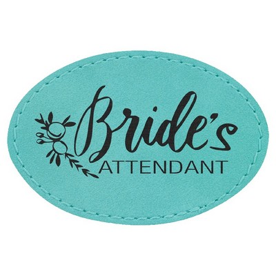 Oval Engraved Patch with Adhesive, Teal Faux Leather, 3" x 2"