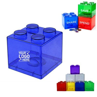 Transparent Plastic Coin Holder Block Bank For Kid