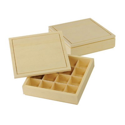 Lift Off Lid, American Basswood, Decorative Groove On Lid, 16 Compartments