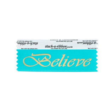 Believe Stk A Rbn Jewel Blue Ribbon Gold Imprint