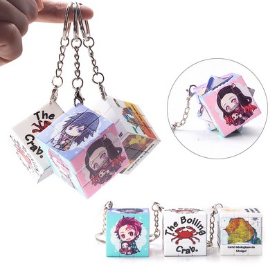 Full-color Printing Mini Fun Puzzle Cube with Keychain Holder-9 Panels