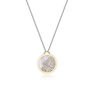 ELLE "Protect Love" Mother of Pearl and Pave CZ Butterfly Wing Motif Necklace - Silver and Gold