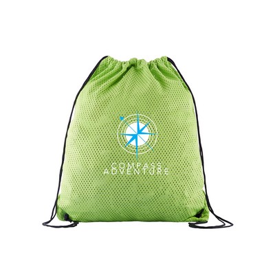 Sports Jersey Mesh Drawstring Backpack - Lime Green