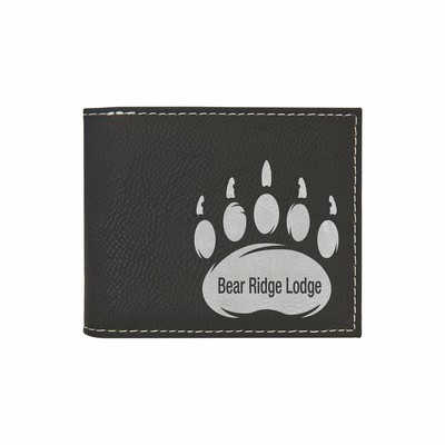 Black/Silver Leatherette Bi-Fold Wallet w/ Flip ID Display