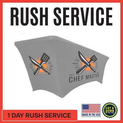 Premium | (One Day RUSH SERVICE) 6ft x 30"T x 29"H Hemmed Stretch Table Throw - Made in the USA