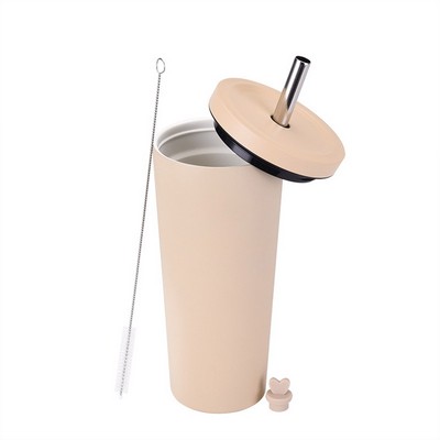 Reusable drinking insulated vacuum tumbler mug cup with metal straw