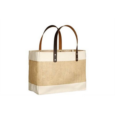 Elegant Jute / Cotton Tote SERENE With Fancy Leather Handles