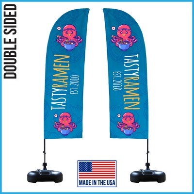 9ft Double Sided Premium Straight Flag with Water Base & Carry Bag - Made in the USA