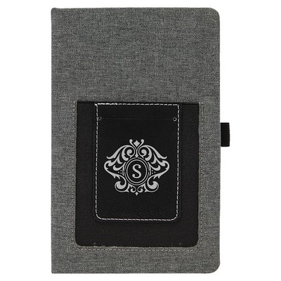 Gray w/Black/Silver Laserable Leatherette Journal w/Card Slot/No Satin Ribbon