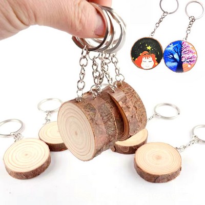 Log Wood Slices Keychain