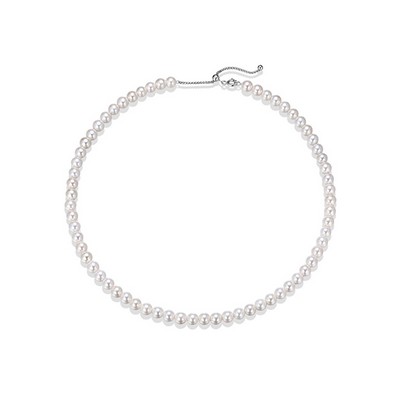 6mm White Shell Pearl Strand Necklace - Silver