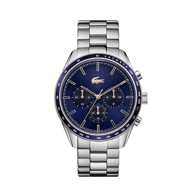 Lacoste™ Boston Gents Ionic Carnation Gold Steel Plated Watch w/Blue Chrono Dial