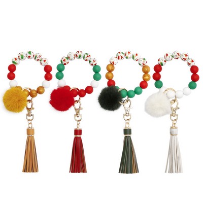 Christmas silicone bead bracelet keychain