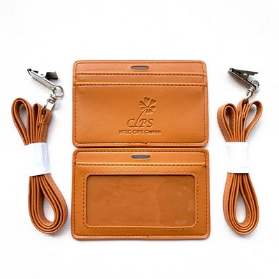 Deluxe Horizontal PU Leather ID Badge Holder