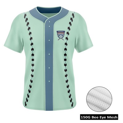 Men's And Kids' Full Sublimation Full-Button Front Baseball Jersey - 150g Bee Eye Mesh