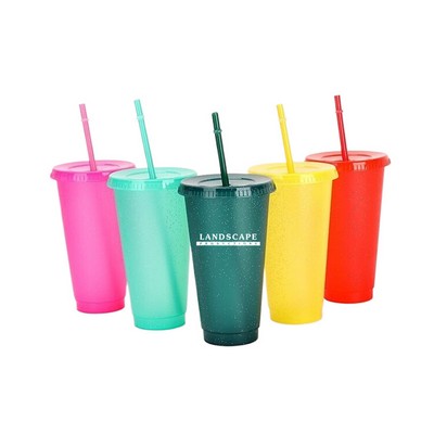 24 Oz Glitter Plastic Straw Cup