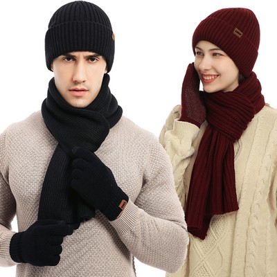 3PCS In 1 Winter Beanie Hat Scarf Gloves Set