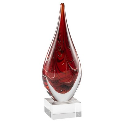 Red Swirl Teardrop Art Glass Award 11 1/2"H