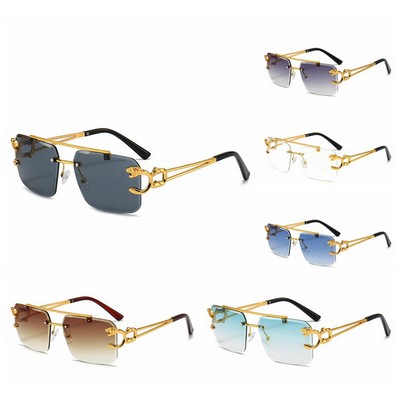 Double Bridge Metal Rimless Rectangle Sunglasses