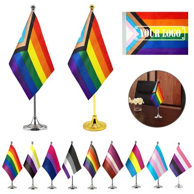 Progress Pride Rainbow Table Flags With Stand Base