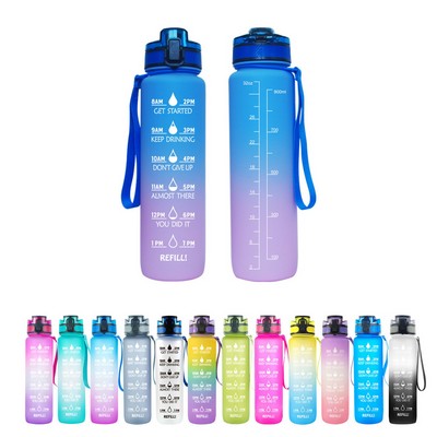 32oz Leakproof Motivational Sports Water Bottle