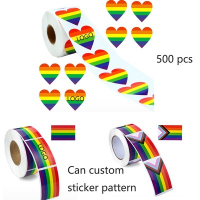 500pc Heart Shape LGBT Pride Rainbow Stickers Roll