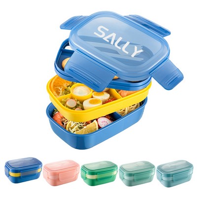 1900Ml Large Capacity Lunch Box Kit 3 In 1 Compartment