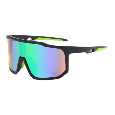 Goggle Sunglasses - Green Mirror Lenses - Black and Green Frames