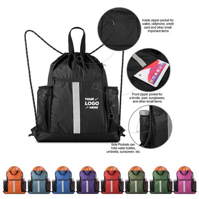 Drawstring Backpack Sports Bag With Shoe Compartment