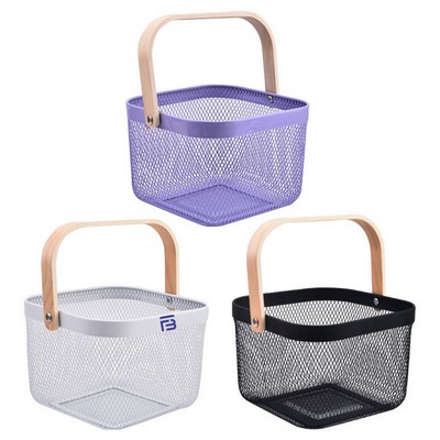 Wooden Handle Metal Mesh Basket